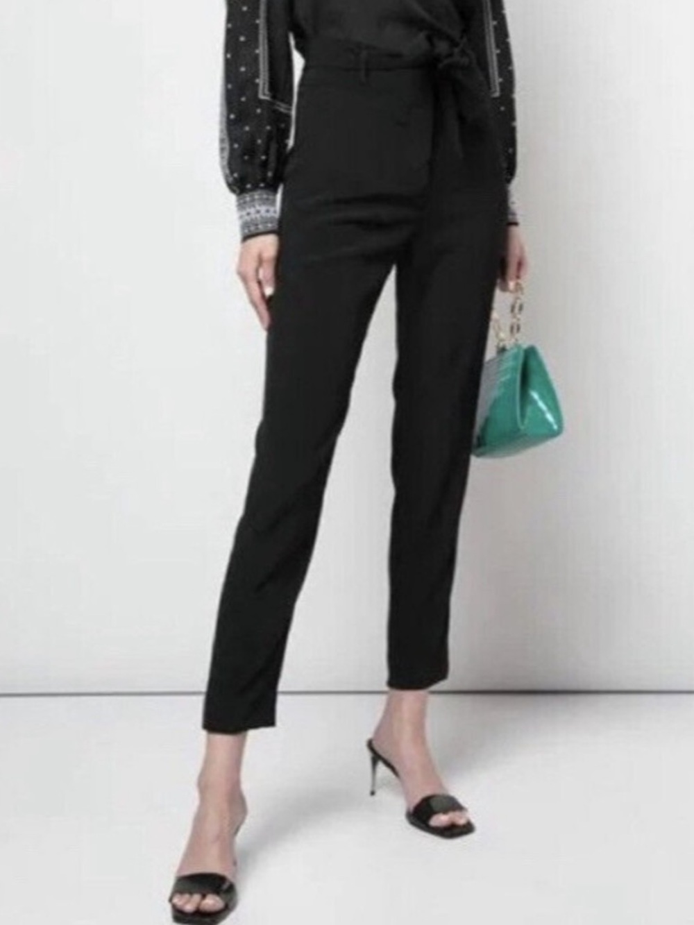 Veronica Beard Black Viscose Blend Belted High Rise Ankle Faxon Pants Sz. 10